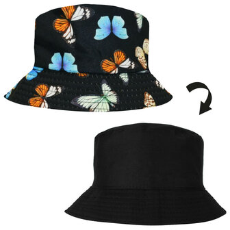 bucket-hat-omkeerbaar-vlinder-blauw-bruin-zwart