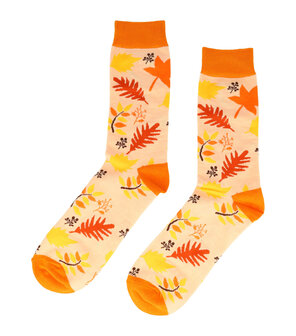 sokken-leaves-print-oranje