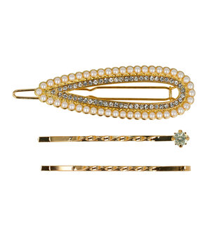 Haarclip Druppel Vorm Parel Strass 6cm Goud