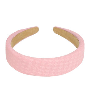 Diadeem Dik Blok Patroon Stof 3cm Pastel Roze