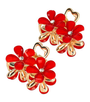 Haarklemmen Strass Bloem Klein 4cm Goud Rood