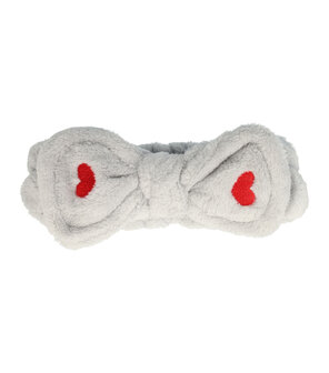 Haarband Make-up Fluffy Strik Hartjes Grijs