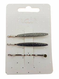 Haarspeld Schuifspeldjes Ovaal Glitter Zilver