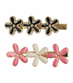 Haarspeld Duckklem Bloemen Vorm Zwart Goud Roze