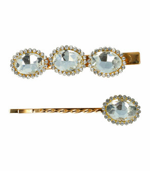 Haarspeld Duckklem + Schuifspeldje Facet Stenen Goud Wit Zilver
