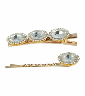 Haarspeld Duckklem + Schuifspeldje Facet Stenen Goud Wit Zilver