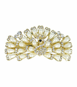 Haarspeld Pauw Vogel Parel Strass Metaal 8,5cm Goud
