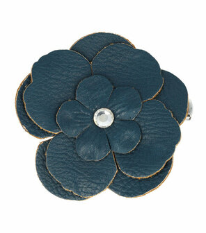 Haarspeld Duckklem Broche Bloem Leder Look 6,5cm Blauw