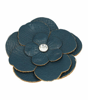 Haarspeld Duckklem Broche Bloem Leder Look 6,5cm Blauw
