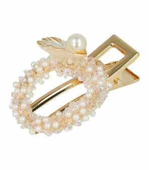 Haarspeld Duckklem Cirkel Glitter Parel Wit