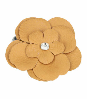 Haarspeld Duckklem Broche Bloem Leder Look 6,5cm Bruin