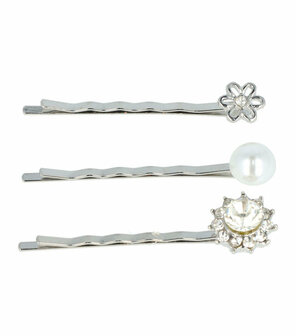 Haarspeld Schuifspeldjes Bloem Parel Strass Steentjes Zilver