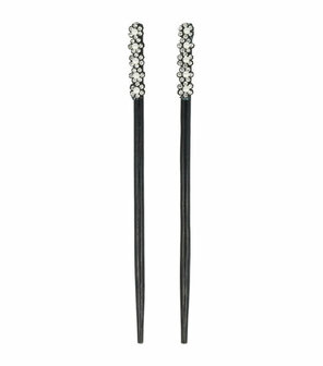 Haarpinnen Bloem Parel Strass Hout 18cm Zwart Wit Zilver