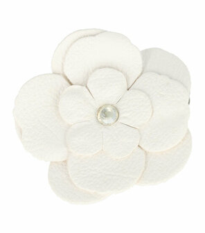 Haarspeld Duckklem Broche Bloem Leder Look 6,5cm Wit