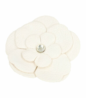Haarspeld Duckklem Broche Bloem Leder Look 6,5cm Wit