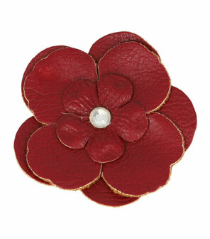 Haarspeld Duckklem Broche Bloem Leder Look 6,5cm Rood