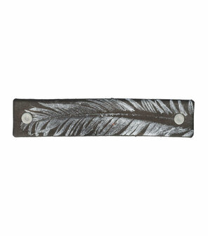 Haarspeld Groot Recht Leder Fantasie Print Veer Zwart Zilver