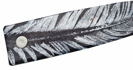 Haarspeld Groot Recht Leder Fantasie Print Veer Zwart Zilver