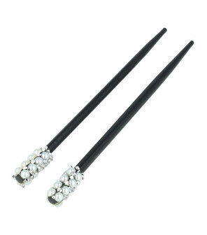Haarpinnen Parel Strass Fantasie Hout 18cm Zwart Zilver