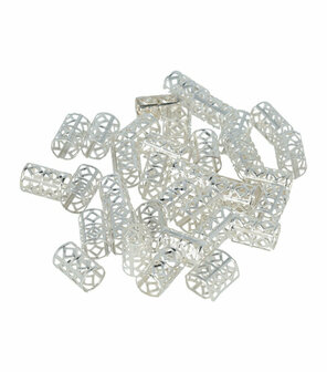 Haarringen Dreadlock Cuffs Opengewerkt Geblokt Zilver Haar Ringen Hair Rings Silver Cuff 30 Stuks