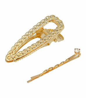 Haarspeld Duckklem + Schuifspeldje Strass Open Vorm Ketting Goud