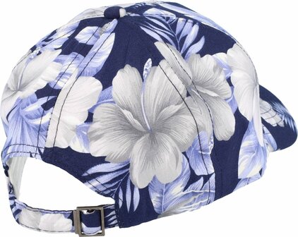 Cap Pet Baseball Model Tropische Bloemen Patroon Maat 54cm - 58cm Wit Donker Blauw