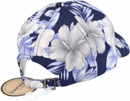Cap Pet Baseball Model Tropische Bloemen Patroon Maat 54cm - 58cm Wit Donker Blauw