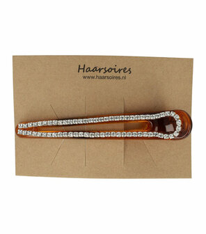 Haarspeld Duckklem Open Kunststof Strass Steentjes Bruin
