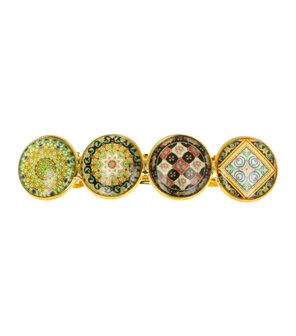 Haarspeld Cirkel Vormen Vintage Patroon 8,5cm Goud Bruin Groen