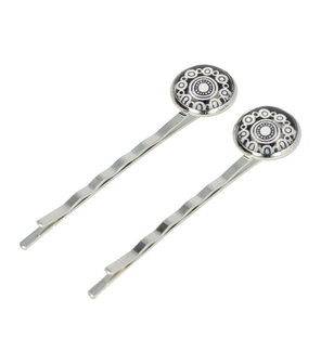 Schuifspeldjes Cirkel Vorm Vintage Patroon Wit Zwart