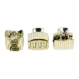 Haarklemmen Set Klein 3cm Recht Pareltjes Goud Wit
