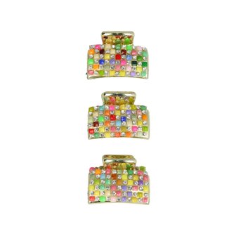 Haarklemmen Set Klein 3cm Recht Steentjes Goud Multi Color