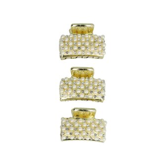 Haarklemmen Set Klein 3cm Recht Pareltjes Strass Goud Wit