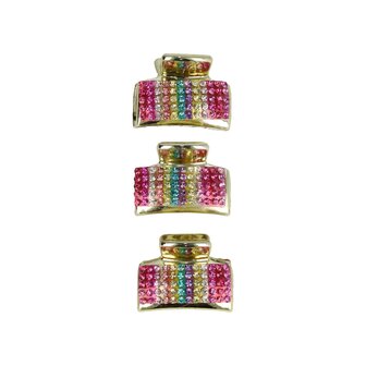 Haarklemmen Set Klein 3cm Recht Glitter Steentjes Goud Multi Color