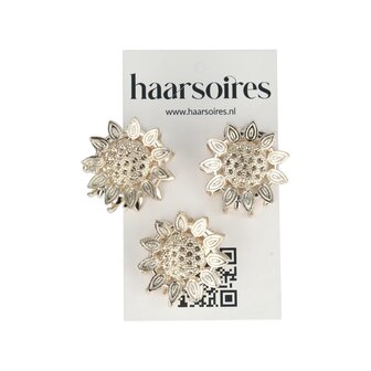 Haarklemmen Zonnebloem Klein 3 Stuks 3cm Zilver