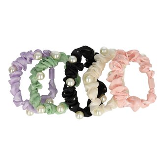 Scrunchie Hair Tie Set Glans Parel Strass Color
