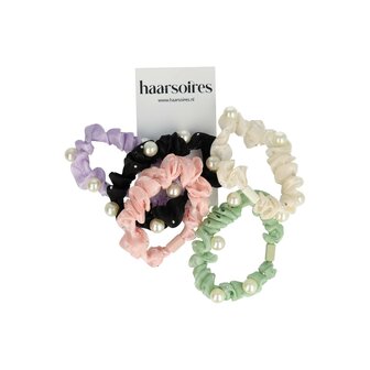 Scrunchie Hair Tie Set Glans Parel Strass Color