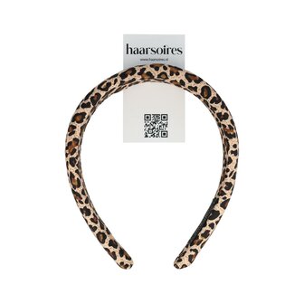 Diadeem Dik Stof 3cm Panter Print Zwart Bruin Beige