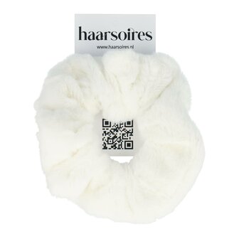Scrunchie Teddy Stof 10cm Wit