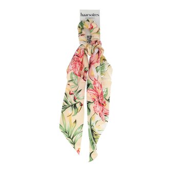 Scrunchie Linten Bloemen Print Creme
