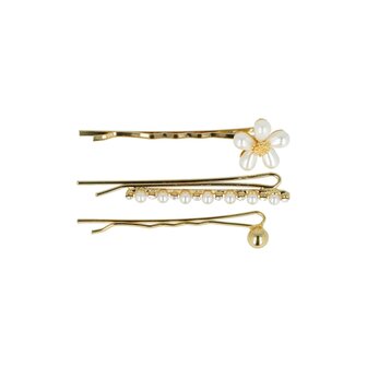 Schuifspeldjes Bloem Bol Recht Parel Strass 5cm Goud