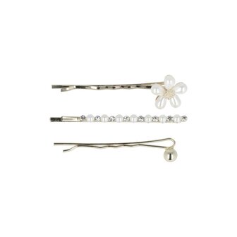 Schuifspeldjes Bloem Bol Recht Parel Strass 5cm Zilver