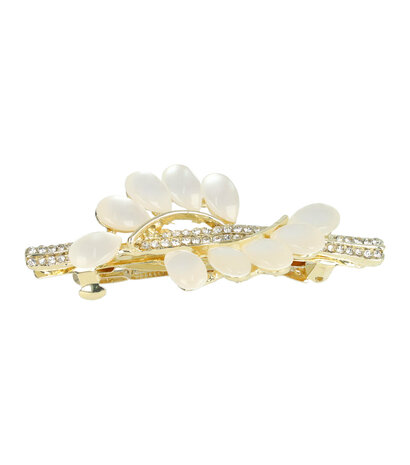 Haarspeld Recht Strass Stenen Druppel Parel 6,5cm Creme Goud