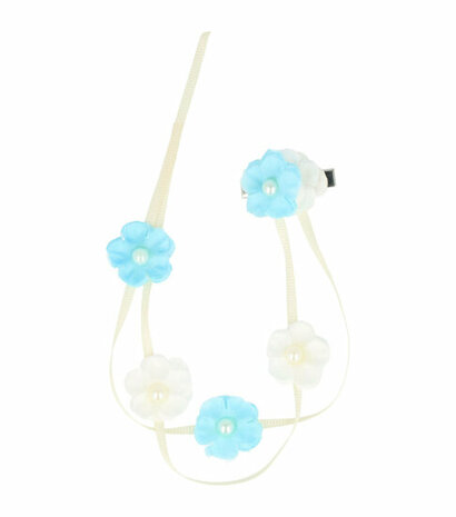 Haarspeld Duckklem Linten Bloemen Wit Blauw