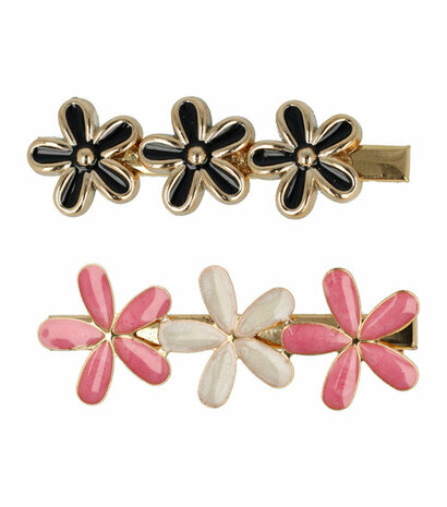 Haarspeld Duckklem Bloemen Vorm Zwart Goud Roze