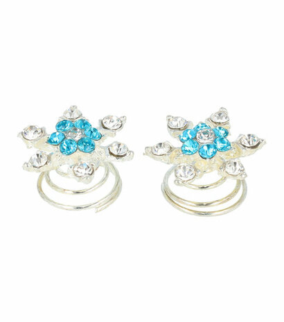 Curlies Strass IJs Bloem Zilver Blauw