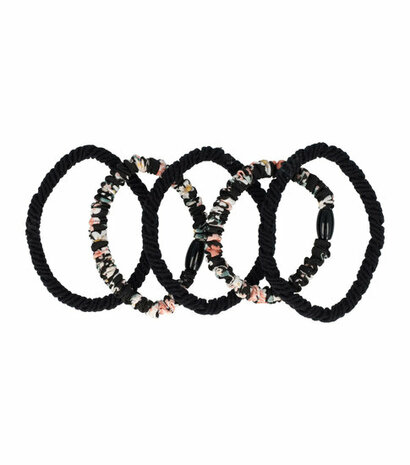 Haarelastieken Ribbel 5 Stuks Effen Print Zwart