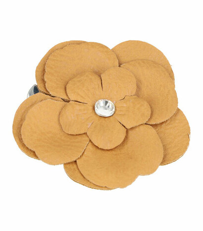 Haarspeld Duckklem Broche Bloem Leder Look 6,5cm Bruin