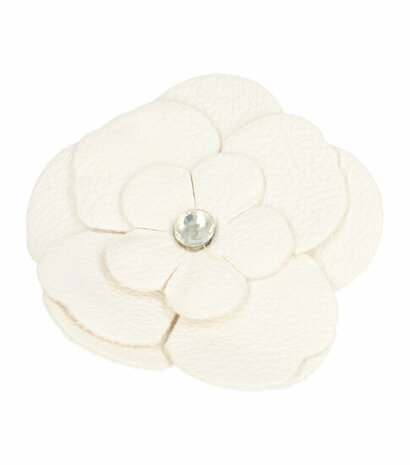 Haarspeld Duckklem Broche Bloem Leder Look 6,5cm Wit
