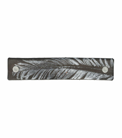 Haarspeld Groot Recht Leder Fantasie Print Veer Zwart Zilver